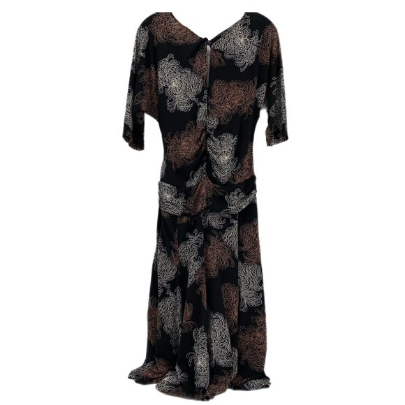 BCBGMaxAzria Black Floral Wrap Dress | V-Neck & Pullover Style - Picture 2 of 6
